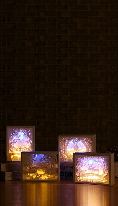 Set of four Luniboxes - Paper Cut Lighting Boxes